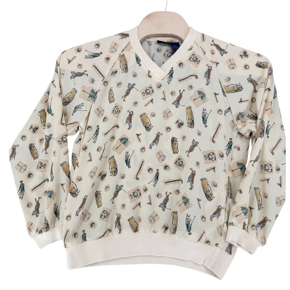 VTG Country Club by Koret Golf Print V-Neck Windbreaker Pullover Mens M